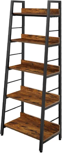 Miniatura 11 de BATHWA Estantería para libros de 5 niveles, estantería industrial de madera abierta y metal, estante de escalera de madera de 59 pulgadas de alto