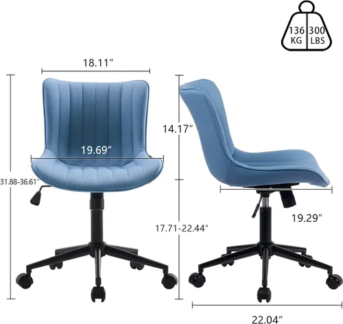 Miniatura 2 de YOUNIKE Silla de escritorio azul para oficina en casa con ruedas, silla cómoda sin brazos con respaldo, silla moderna pequeña de cuero tapizado