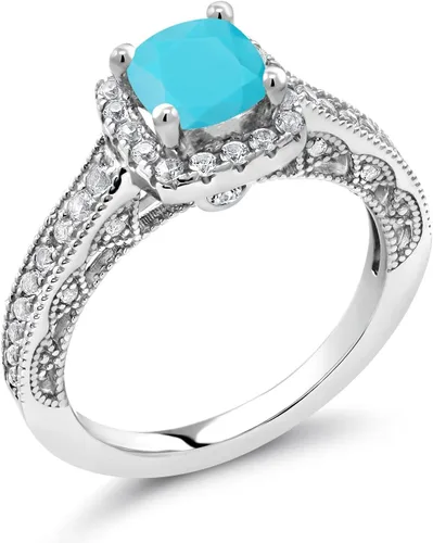 Miniatura 45 de Gem Stone King Anillo de compromiso de plata de ley 925 de 0.236 in con piedra natal y zafiro blanco creado con acento Anillo de compromiso