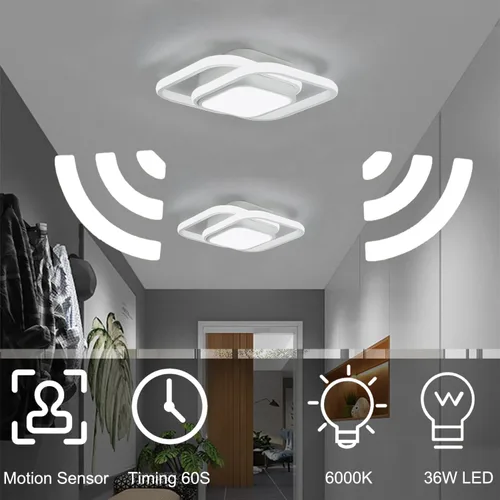 Miniatura 4 de Lámpara de techo LED con sensor de movimiento de 12.6 pulgadas para interiores, 36 W 6000 K, lámpara de techo blanca de montaje empotrado moderna