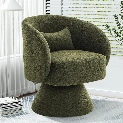Miniatura 23 de Silla Giratoria de Barril, Sillas Giratorias de Acento Acolchadas Cuddle Tapizadas para Sala de Estar, Cómoda Silla Giratoria Redonda Pequeña Negra