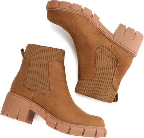 Miniatura 5 de JABASIC Botas de tobillo gruesas para mujer, botas Chelsea elásticas