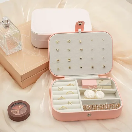 Miniatura 4 de KOKOFAN Organizador de joyas de viaje joyero de viaje para adolescentes y mujeres pequeño estuche de viaje para aretes collar y anillos caja