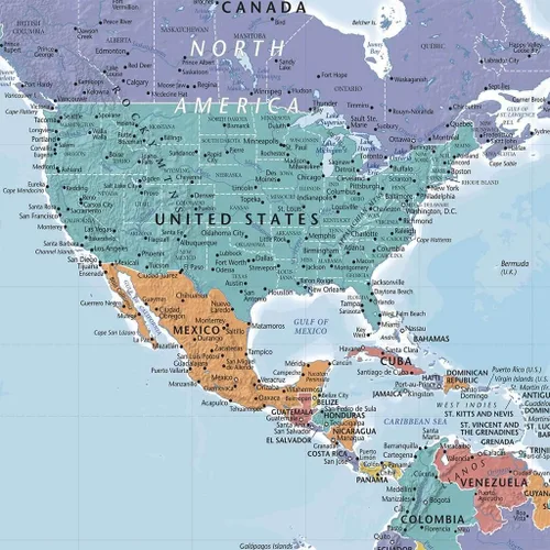 Miniatura 42 de 3 paneles - Mapa de viaje colorido del mundo con alfileres en lienzo envuelto en galería, mapa de pared grande