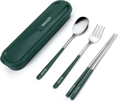 Miniatura 11 de Juego de cubiertos de viaje, cubiertos de acero inoxidable 18/8, juego de utensilios reutilizables con estuche, cubiertos portátiles para lonchera