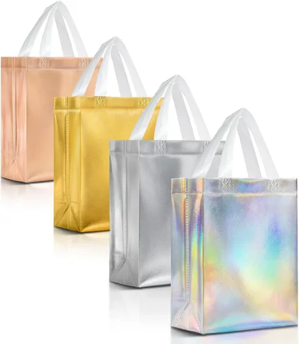 Miniatura 10 de Nush Nush Bolsas de regalo negras y doradas de tamaño mediano, juego de 12 bolsas de regalo reutilizables con asa