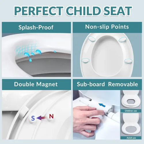 Miniatura 5 de Asiento de inodoro redondo con asiento de entrenamiento integrado para niños pequeños