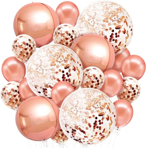 KatchOn, Globos de oro rosa de 36 pulgadas con confeti, paquete de 21 | Globos enormes para el día de la madre para decoraciones de fiesta de dulces