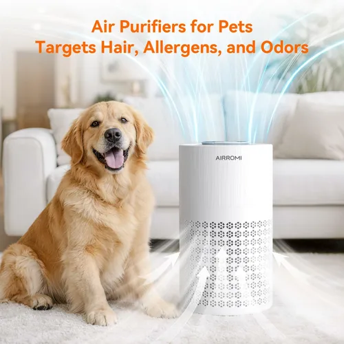 Miniatura 7 de Purificador de aire AIRROMI para dormitorio con filtro HEPA 3-en-1, purificador de aire para mascotas para el olor a orina de gato en el hogar