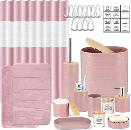 Miniatura 18 de IMAVO Juego de accesorios de baño - Juego de 11 piezas de accesorios de baño beige con cubo de basura, dispensador de jabón, jabonera, soporte