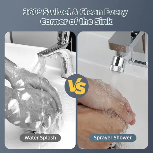 Miniatura 7 de Hibbent Aireador de doble flujo de agua para fregadero de cocina, aireador de grifo de baño giratorio de 360 grados, fácil control con una mano, 1.8