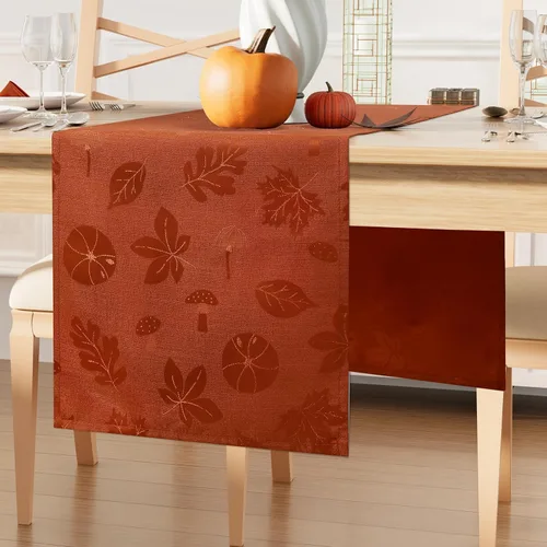 Miniatura 6 de Moosfor Camino de mesa rectangular de Acción de Gracias de 13 x 72 pulgadas, mantel jacquard impermeable de otoño con calabaza, hongos, manteles