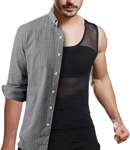 Miniatura 4 de ISUP Mens Compression Shirt Slimming Undershirt Shapewear Body Shaper Chest Compression Tummy Control Tank Top