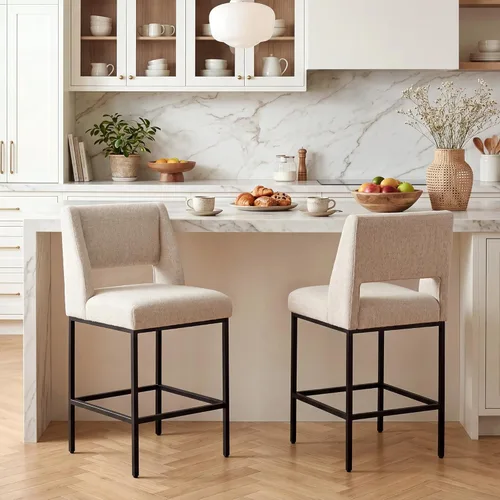 Zesthouse Juego de 2 taburetes tapizados de altura de mostrador, taburetes de bar de tela de lino con respaldo, sillas modernas de altura de Sábanas