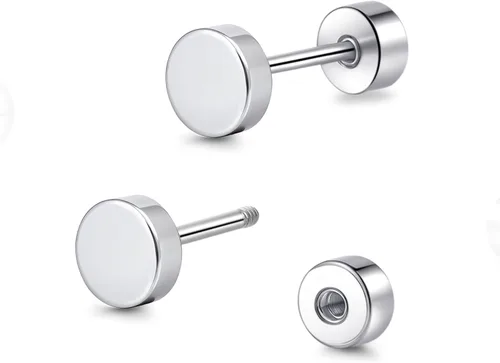 Miniatura 6 de Aretes de tuerca de titanio hipoalergénico con parte trasera plana, aretes de tuerca de 0.118 in a 0.197 in, aretes clásicos simples para cartílago