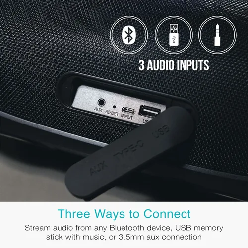 Miniatura 11 de MEE Audio PartySPKR - Altavoz inalámbrico Bluetooth, potente sonido estéreo RMS de 60 W, 2 subwoofers, altavoz portátil para exteriores, campamento