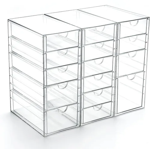 Miniatura 11 de Prsildan - Organizador de cajones acrílico para maquillaje con 3 cajones, almacenamiento transparente apilable para biberones, manualidades, joyas