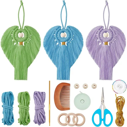 FREEBLOSS Juego de 3 coloridos macramé de ángel, adorno colgante de ángel, decoración bohemia para colgar en la pared, kit de regalo para mamá y