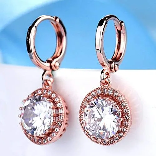 Miniatura 5 de GULICX Aretes colgantes argolla de oro rosa circón galvanizado estilo retro para mujer