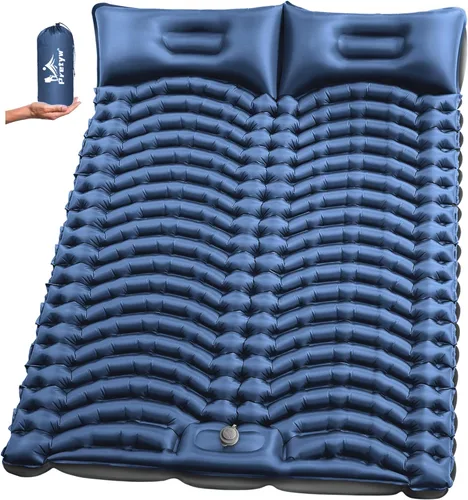 Miniatura 7 de Colchoneta doble para acampar – Colchón de aire ultraligero con almohadas, bomba de pie integrada, alfombrilla portátil inflable compacta para 2
