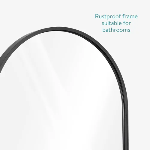 Miniatura 4 de Navaris Espejo de pared ovalado, 29.5 x 15 pulgadas, espejo colgante de pared con marco de aluminio negro inoxidable - Espejo para baño, pasillo