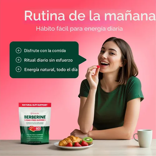 Miniatura 8 de Suplemento de apoyo GLP-1, gomitas complejas de berberina sin azúcar con canela de Ceilán, cardo mariano y ACV [activador metabólico AMPK]