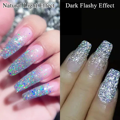 Miniatura 4 de MIZHSE Esmalte de uñas de gel con brillantina, esmalte de uñas de gel plateado brillante con diamantes, esmalte de gel reflectante con purpurina