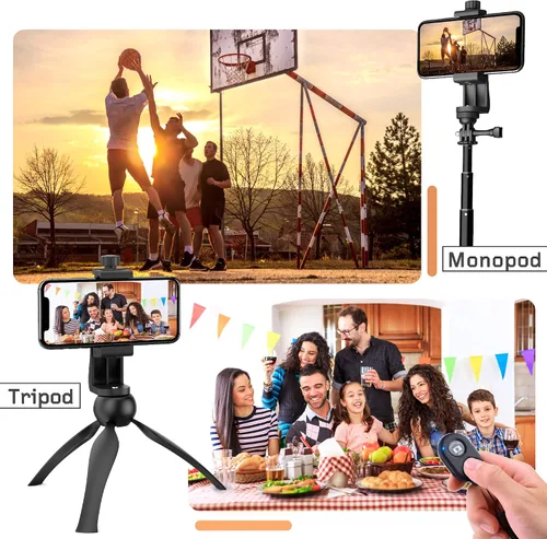 Miniatura 6 de Adaptador universal de trípode para teléfono con control remoto de cámara inalámbrico, soporte para teléfono celular con abrazadera ajustable