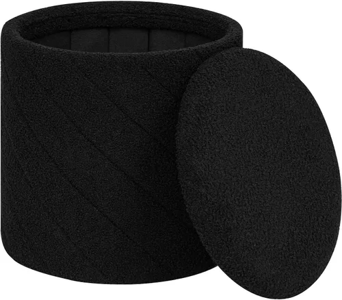 Miniatura 7 de PINPLUS Otomana con Stroage redondo Boucle otomana y bandeja Sherpa extraíble pie taburete mesa de café para dormitorio, sala de estar, negro, 16.9