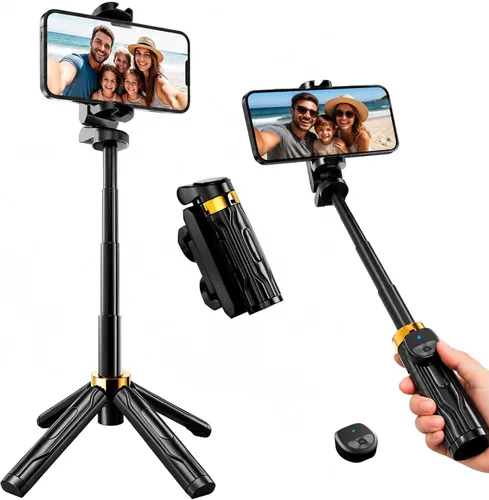 Mini Selfie Stick Tripod, 4" Pocket-Sized Selfie Stick with Bluetooth Remote, 4-Leg Reinforced Stand, 360° Rotation, 3.8 oz Lightweight for