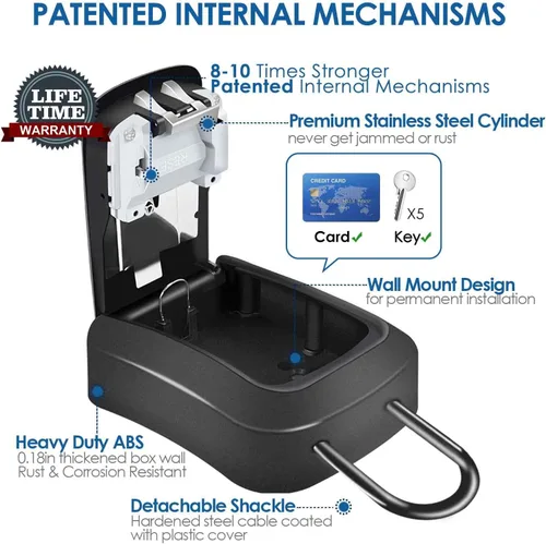 Miniatura 4 de Caja de cerradura para llaves, caja de seguridad de combinación de 4 dígitos, soporte de pared y aleación de metal portátil, impermeable