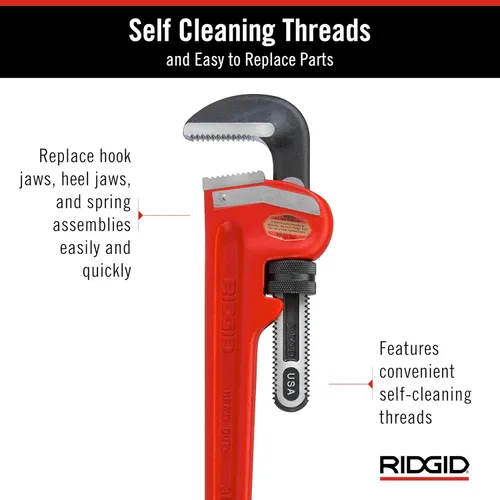 Miniatura 15 de RIDGID 31030 - Llave de tubería recta de servicio pesado, llave de fontanería resistente de 24 pulgadas con hilos autolimpiantes y mordazas