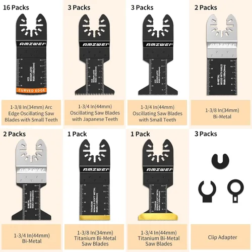 Miniatura 3 de Juego de 28 cuchillas oscilantes para herramientas de titanio de alta calidad, para madera, plásticos, metal, hojas de sierra oscilantes