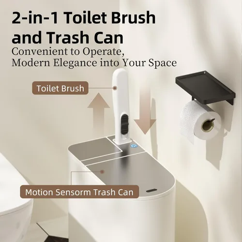 Miniatura 3 de Cubo de basura para baño con tapa - Bote de basura inteligente con sensor de movimiento y cepillo para inodoro, 2 galones / 7L, pequeño cubo
