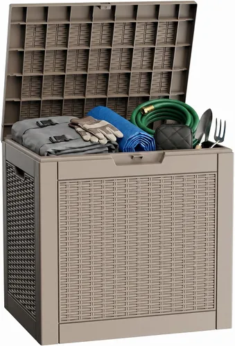 Miniatura 36 de Caja de cubierta para exteriores de 120 galones, cajas de almacenamiento impermeables con cerradura para herramientas de jardín, cojines de Gris
