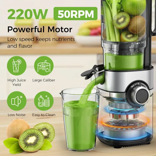 Miniatura 5 de OSTBA Exprimidor de prensa en frío, máquina exprimidora de canal de alimentación de 5 pulgadas de ancho para frutas y verduras enteras, exprimidor