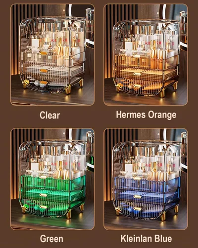 Miniatura 2 de Organizador de maquillaje, organizador de maquillaje de cosméticos de gran capacidad para tocador, a prueba de polvo, impermeable, vitrina
