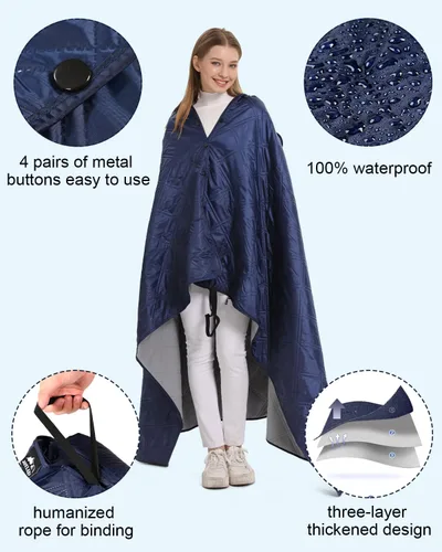 Miniatura 5 de Manta de campamento al aire libre, manta de forro polar impermeable para estadio con bolsa portátil, ligera para clima frío, deportes, mascotas