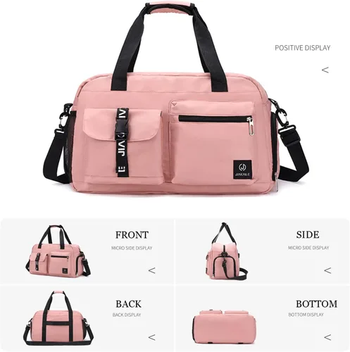 Miniatura 8 de Pequeña bolsa de viaje para mujeres y hombres, bolsas de gimnasio con bolsillo húmedo y compartimento para zapatos, bolsa de hospital de compras