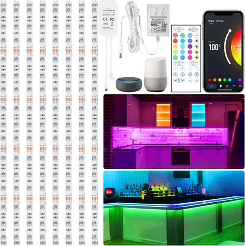 Maylit 8 piezas de 3.3 pies de kit de luces RGB inteligentes para debajo del gabinete, funciona con Alexa y Google Assistant, control por aplicación