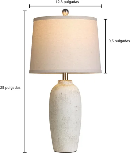 Miniatura 6 de Juego de 2 lámparas de mesa en tarro de cerámica de 25 pulgadas para dormitorio, lámparas de mesita de noche beige para sala de estar
