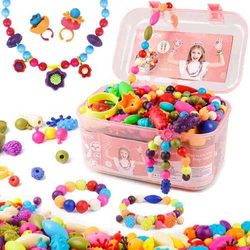 NEXBOX Kit de Manualidades de Joyería para Niñas para Niños Pequeños - Juegos de Juguetes de Cuentas Pop para Niños Pequeños de 3 4 5 6 Años, Ideas