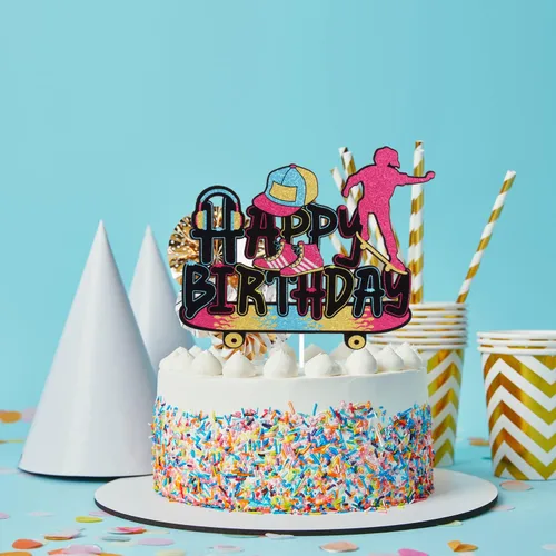 Miniatura 7 de Decoración para pastel de cumpleaños para niña, diseño retro de los años 80, 1 unidad, 5.9 x 4.8 pulgadas