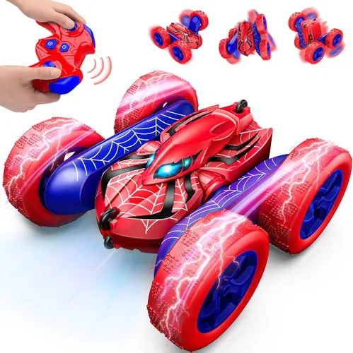 Excitobo auto de control remoto, juguetes de autos RC 4WD de doble cara con rotación de 360° para niños de 3 a 12 años, 2.4GHz eléctrico recargable,