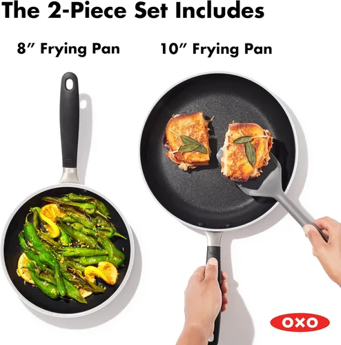 Miniatura 4 de OXO - Juego de sartenes antiadherentes de todos los días, mangos de silicona con agarre cómodo libres de BPA, aptos para lavavajillas y horno