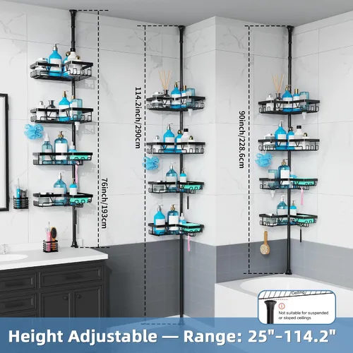 Miniatura 8 de KEGII Juego de 2 soportes para cepillos de dientes de montaje en pared con poste de tensión, organizador de baño inoxidable con soporte para jabón