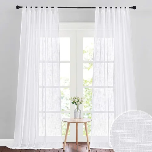 Miniatura 17 de RYB HOME - Cortinas de lino con textura transparente, 2 paneles
