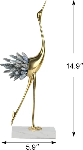 Miniatura 4 de Suruim - Acentos de decoración dorados, estatuas de pájaros de latón, adornos de cristal modernos para sala de estar, dormitorio, escritorio de Azul