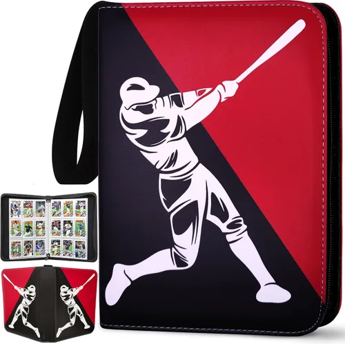 Miniatura 12 de Carpeta de tarjetas de béisbol con 900 bolsillos, 50 fundas de béisbol, carpeta grande de béisbol, 3 anillos con cremallera, soporte para tarjetas