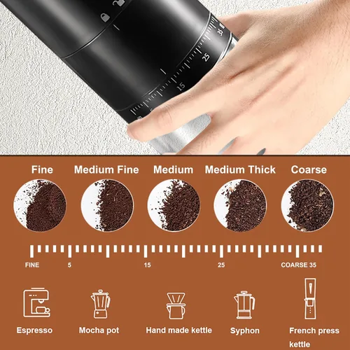 Miniatura 2 de Molinillo de Café Eléctrico Portátil con Rebaba con 38 Configuraciones de Molienda Ajustables - Rebaba Cónica de Núcleo Cerámico Recargable por USB